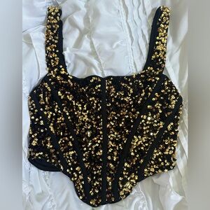 Rare London Gold Sequin Corset Top Women’s Size Small